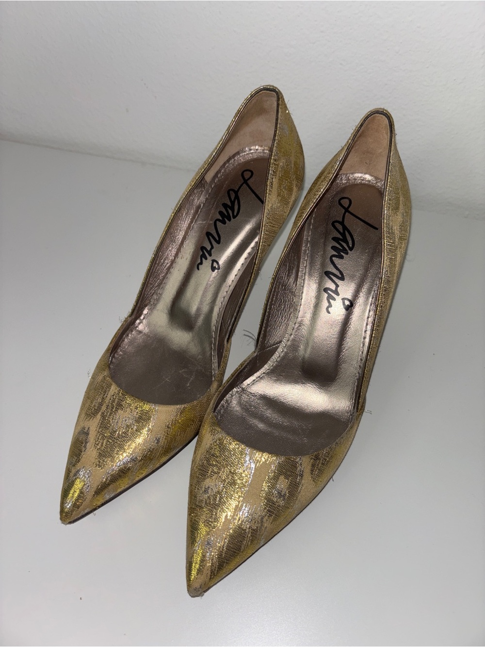 Lanvin Gold Metallic Jacquard Heels Size EU 36/6